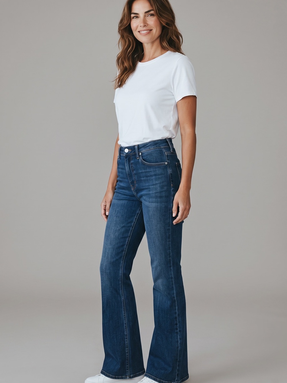 High-Rise Dark Blue Flare Jeans for Women